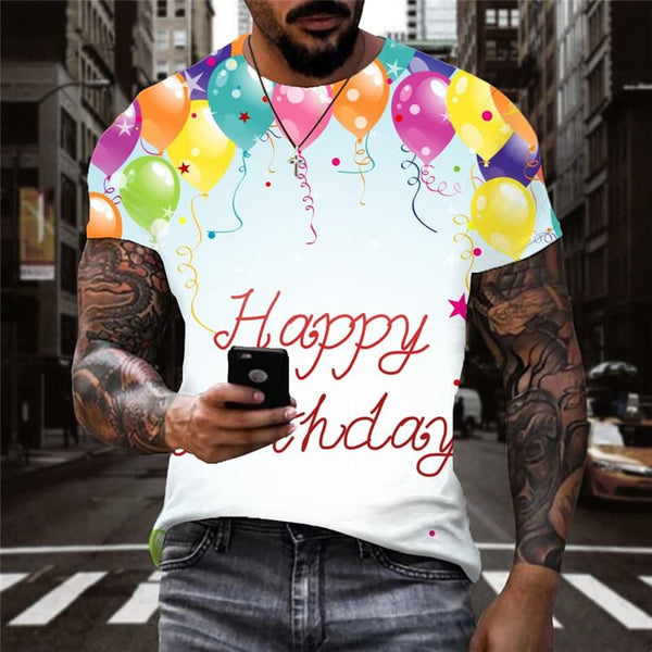 Happy Birthday T-shirt Men Balloon Anime Clothes Party Tshirt Printed Colorful Funny T shirts