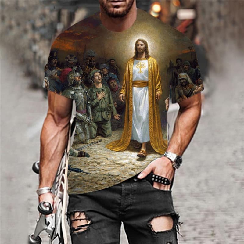 
Christian T shirt Men Jesus Tshirts Casual Blood Shirt Print War Funny T shirts
                