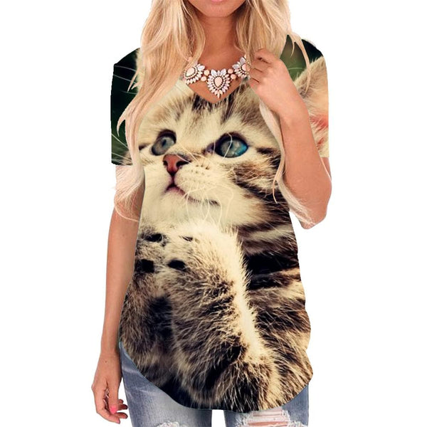 Cat T-shirt women Animal V-neck Tshirt Love Shirt Print Harajuku T-shirts 3d