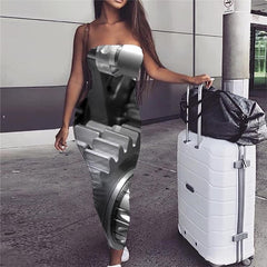 Metal Dress Women Engine sleeveless Gear Ladies Dresses Punk Rock Bodycon Dress