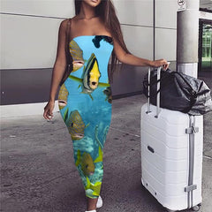 Fish Dress Women Carp sleeveless Fishinger 3d Print Animal Sundress Tropical Bodycon Dress