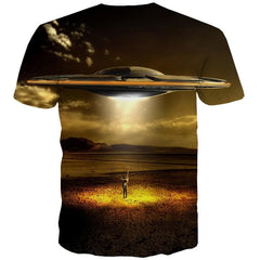 Ufo T-shirt Men War Tshirts Casual Landscape Shirt Print Harajuku Tshirt Printed