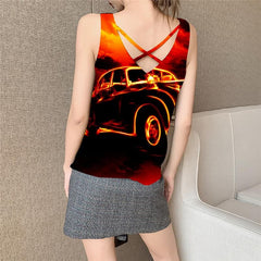 Flame Tank-Top women Car Tank Tops Casual Hip Hop Anime Clothes Womens Clothing