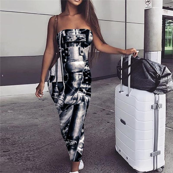 Metal Dress Women Engine 3d Print Gear Bodycon Dress Motorcycle Ladies Dresses