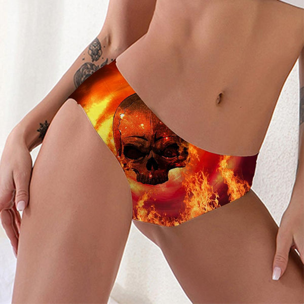 Skull Briefs Women Punk Lingerie Female Flame Sexy Red Seamless - KYKU