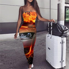 Flame Dress Women Car Boho Punk Rock Vestido Sexy Womens Clothing Tassel New
