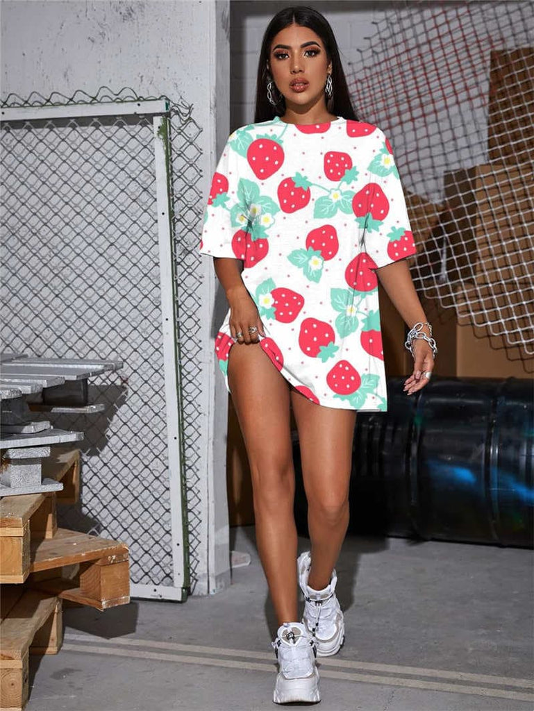 
Strawberry T-shirt Women Flower Shirt Print Lovely Summer Harajuku Funny T shirts
                