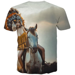 Indians T-shirt Men Grassland Tshirts Cool Sunset T shirts Funny War Shirt Print