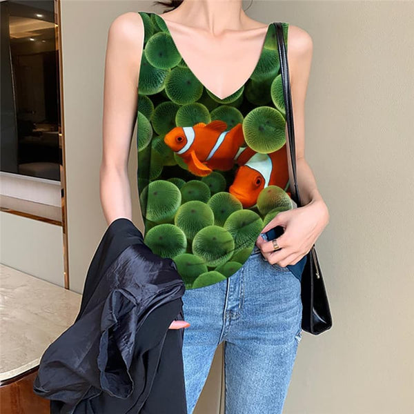 Fish Tank Top Women Animal Vest Print Harajuku Sleeveless 3d Green Vest Printed