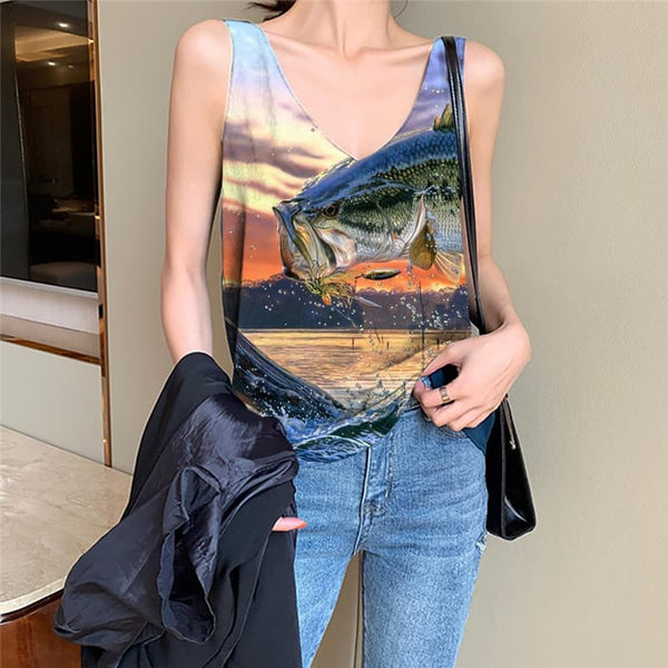 Fish Tank-Top women Tropical Tank Tops Casual Ocean Sleeveless 3d Tuna Vest Print Animal Anime Clothes