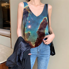Galaxy Tank-Top women Space Sleeveless 3d Universe Tank Tops Casual Art Vest Printed Nebula Vest Print