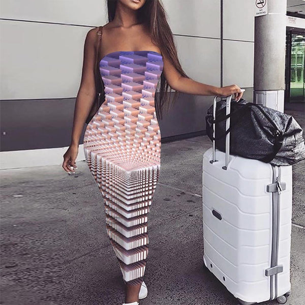 Geometric Dress Women Psychedelic Party Vortex Vestido Sexy Yellow Boho - KYKU