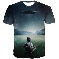 Galaxy T shirt Men Ufo Tshirts Casual Landscape Funny T shirts Mountain Tshirt Printed