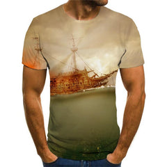 Santa Claus T-shirt Men Sail Funny T shirts Deer Anime Clothes Christmas Shirt Print