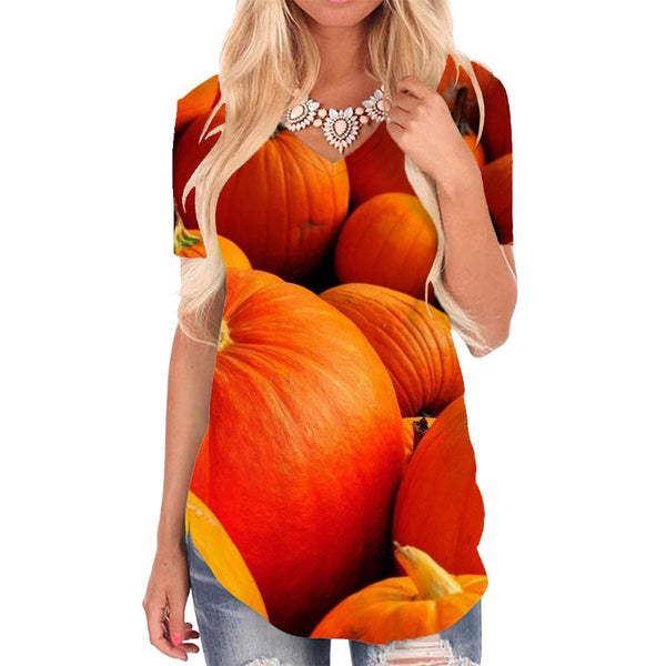 Pumpkin T-shirt women Halloween Shirt Print Yellow Tshirts Printed Harajuku Funny T shirts