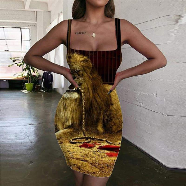 Lion Dresses Women Animal Ladies Dresses Anime Sundress Hip Hop 3d Print Rock Bodycon Dress - KYKU