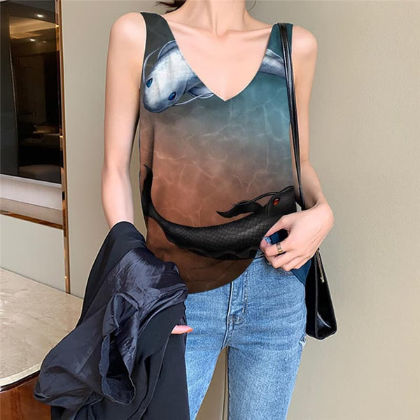 Fish Tank-Top women Black And White Vest Print Ocean Anime Clothes Hip Hop Funny Top