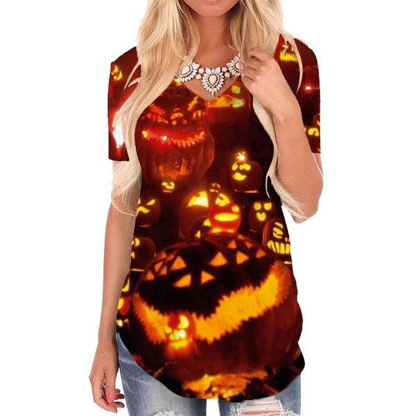 Pumpkin T Shirt Women Halloween Tshirts Printed Funny T-shirts 3d Harajuku V-neck Tshirt