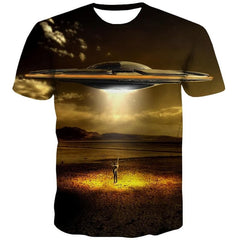 Ufo T-shirt Men War Tshirts Casual Landscape Shirt Print Harajuku Tshirt Printed
