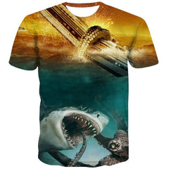Shark T shirt Men Ocean Tshirts Casual Animal Shirt Print Black Anime Clothes