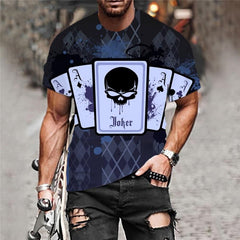 Playing Cards T-shirt Men Skull Funny T shirts Hip Hop Tshirts Casual Black Tshirt Printed
