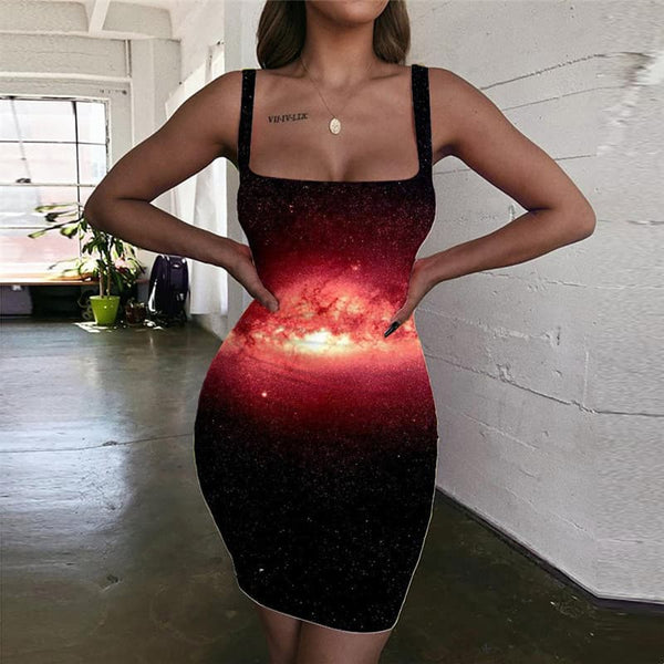 Galaxy Dresses Women Space Ladies Dresses Universe Bodycon Dress Black Sundress