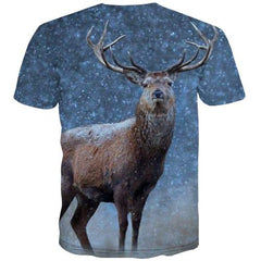 Deer T-shirt Men Animal Tshirts Casual Snow Tshirt Printed Christmas Tshirts Novelty - KYKU