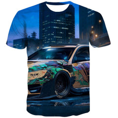 Racing Car T-shirt Men Metal Tshirts Cool City Tshirts Casual Gray Tshirt Anime Retro Shirt Print