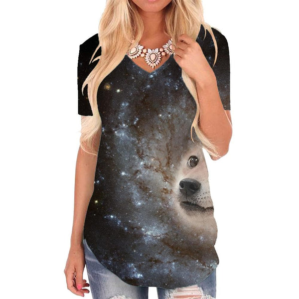 Dog T-shirt women Animal Shirt Print Galaxy V-neck Tshirt Harajuku Tshirts Printed