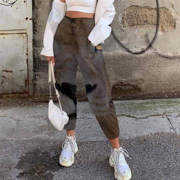Lion Trousers Women Animal Trouser Anime Jogger Pants Head 3d Printed Harajuku High Waist Pants - KYKU