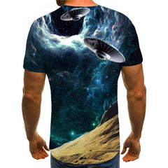 Galaxy T-shirt Men Nebula Tshirt Printed Ufo Funny T shirts Landscape Tshirts Casual