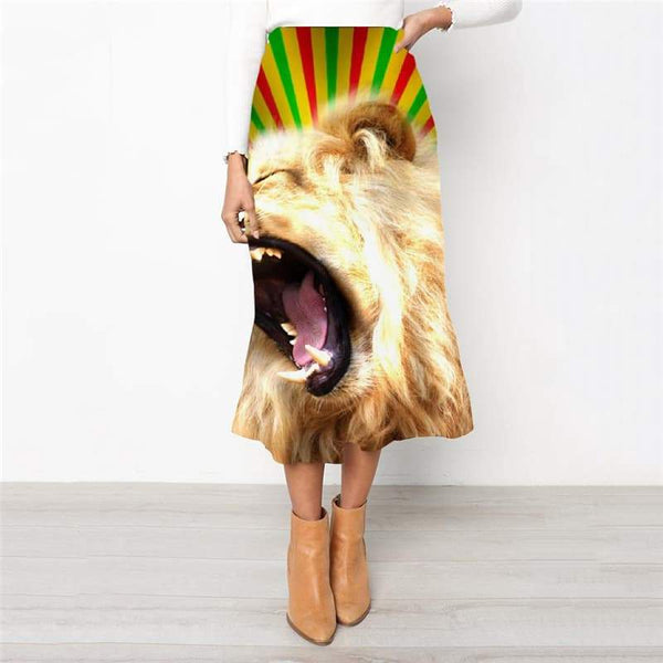 Lion Skirts Women Animal School skirt Anime Skirt Ladies Abstract Rock Frauen Hilarious High waist skirts - KYKU