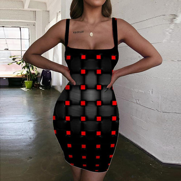 Geometric Dress Women Psychedelic Halter Sleeveless Vortex Vestido Sexy Black Red Sundress Stereoscopic Ladies Dresses - KYKU