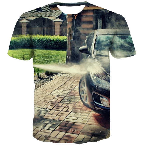 Racing Car T-shirt Men Metal Tshirts Cool City T-shirts Graphic Gray T-shirts 3d Retro Tshirts Casual