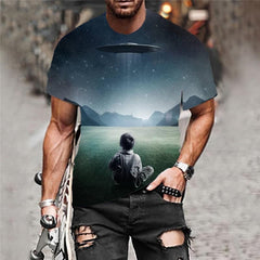 Galaxy T shirt Men Ufo Tshirts Casual Landscape Funny T shirts Mountain Tshirt Printed