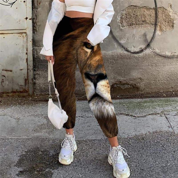 Lion Trousers Women Animal High Waist Pants Anime Trouser Harajuku Jogger Pants Street 3d Printed - KYKU