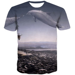 Dolphin T shirts Men Animal T-shirts Graphic Harajuku T-shirts 3d Short Sleeve - KYKU