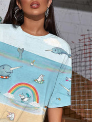 Unicorn T-shirt Women Animal Gothic Rainbow Tshirt Printed Flame Funny T shirts Hip Hop Shirt Print