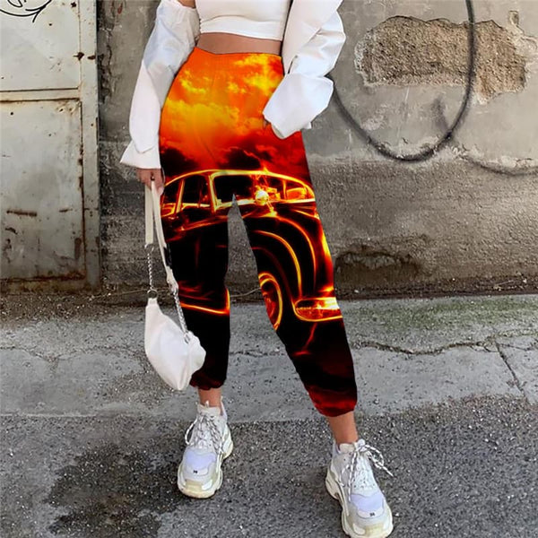 Flame Pants Women Car Trouser Hip Hop 3d Printed Women Sweatpants