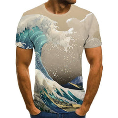 Waves T-shirt Men Sail Anime Clothes Surf Funny T shirts Ocean Shirt Print