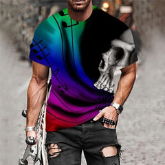 Skull T shirt Men Music Shirt Print Colorful Tshirts Casual Rainbow Anime Clothes
