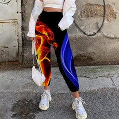 Red Flame Pants Women Blue Flame Trouser Party High Waist Pants Women Sweatpants