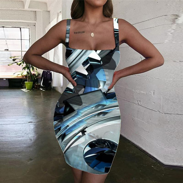 Metal Dresses Women Engine Sundress Gear Vestido Sexy Technology Halter Sleeveless