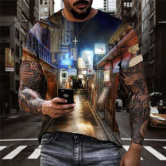 Japan T-shirt Men Landscape T-shirts 3d Harajuku Anime Clothes Mens Clothing