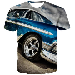Racing Car T-shirt Men Metal T-shirts 3d City Shirt Print Gray T-shirts Graphic Retro Tshirts Novelty