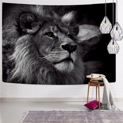 Lion Tapiz Animal Home Tapestrys Anime Rug Wall Harajuku Tenture Mandala Black Tapestries