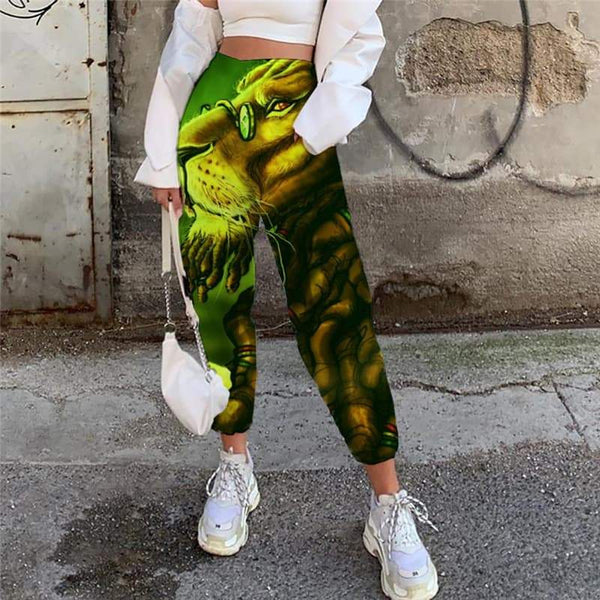 Lion Trousers Women Animal Trouser Anime High Waist Pants Graffiti Jogger Pants Harajuku Casual Pant - KYKU