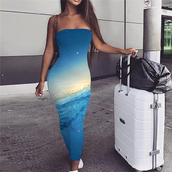 Galaxy Dress Women Space Sundress Universe Ladies Dresses Blue Boho