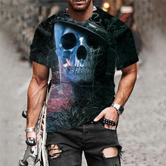 Skull T-shirt Men Skeleton Tshirts Casual Abstract Funny T shirts Gothic Tshirt Printed