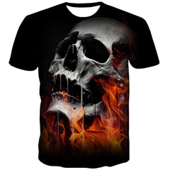 Skull T shirt Men Flame Anime Clothes Skeleton Funny T shirts Black Tshirts Casual